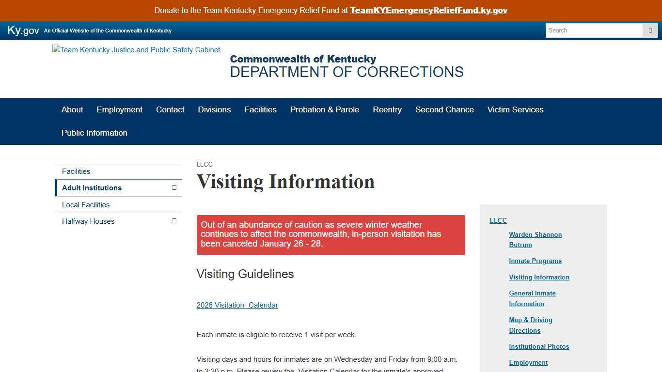 Visiting Information - Department of Corrections